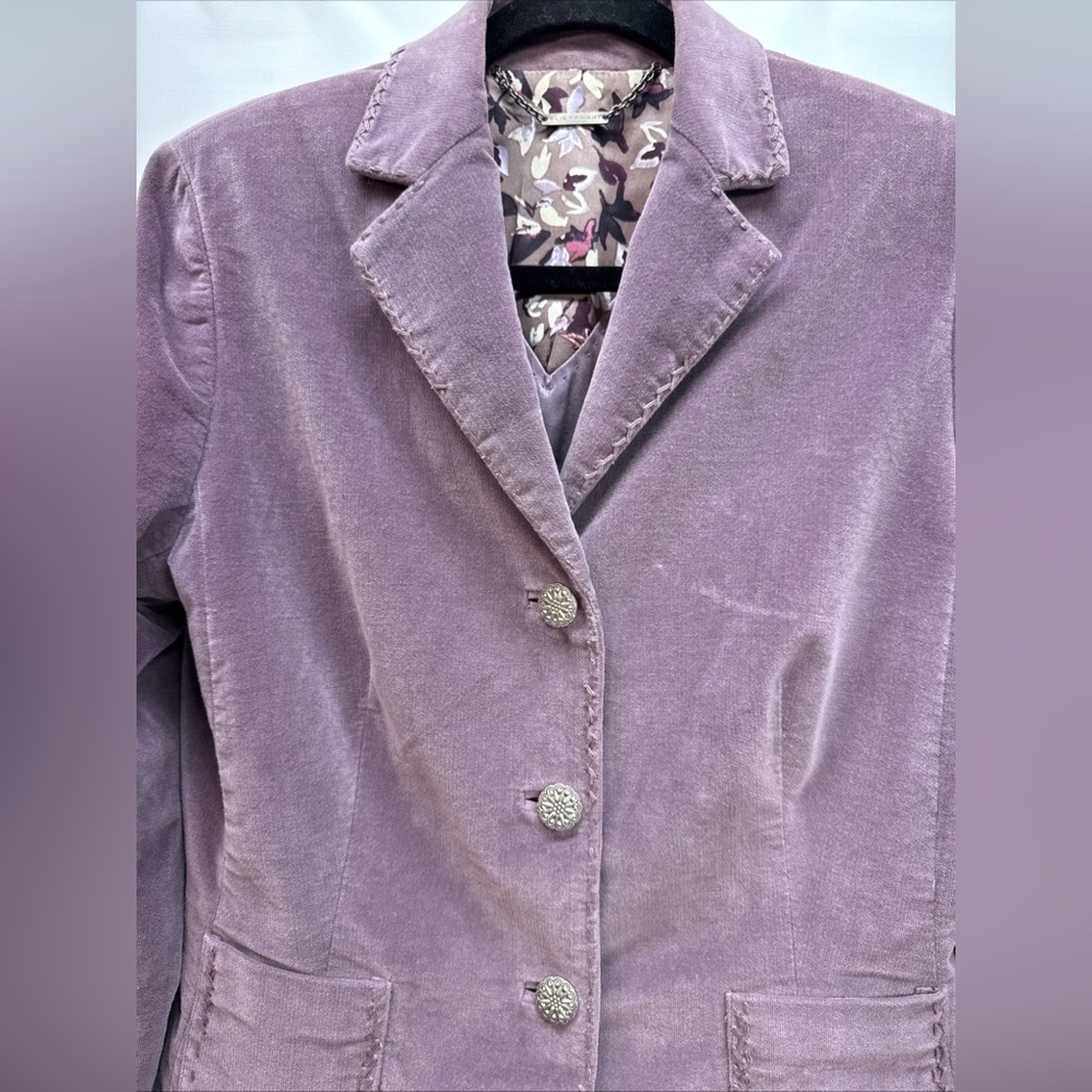 Elie Tahari Velvet Blazer Jacket Sz L Top Stitching Silk Lining Lilac Luxury - Picture 2 of 15